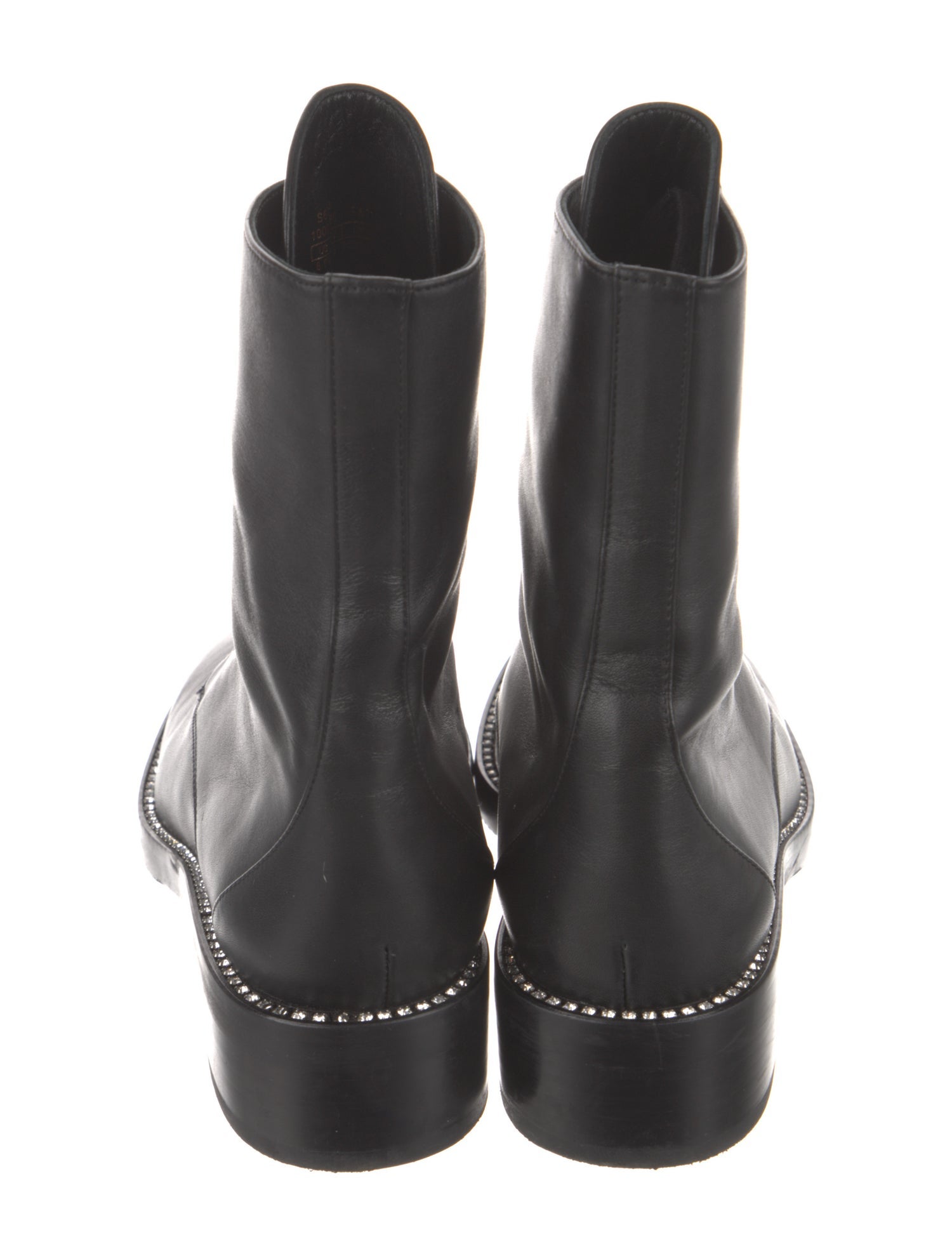 Stuart Weitzman Leather Crystal Embellishments Combat Boots
